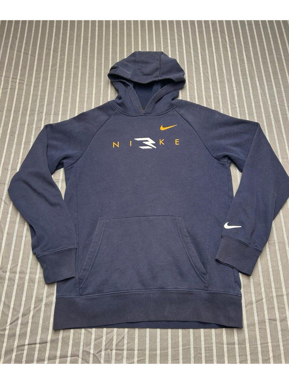 Boys Nike Sz XL Navy Hoodie Sweatshirt Shirt Top Orange Accents Wilson